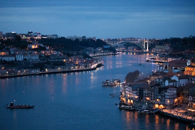 Evening Panorama Of Douro River At Porto, Portugal