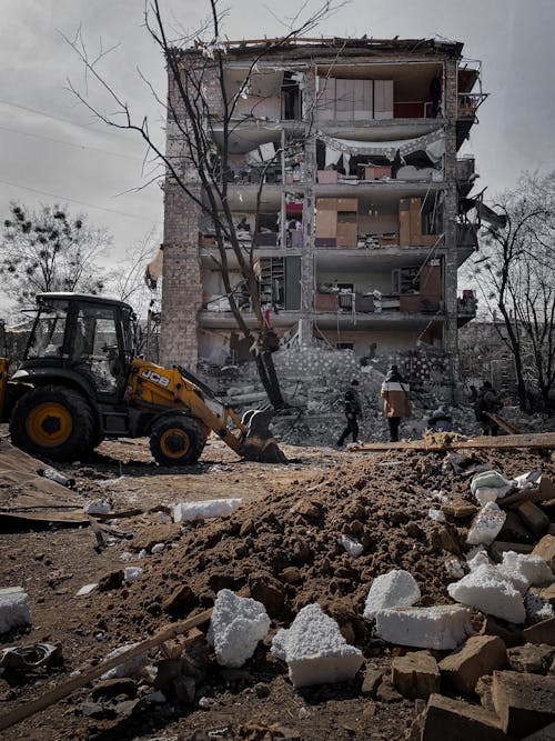 Free Destruction of a Residential Building in Kyiv Stock Photo