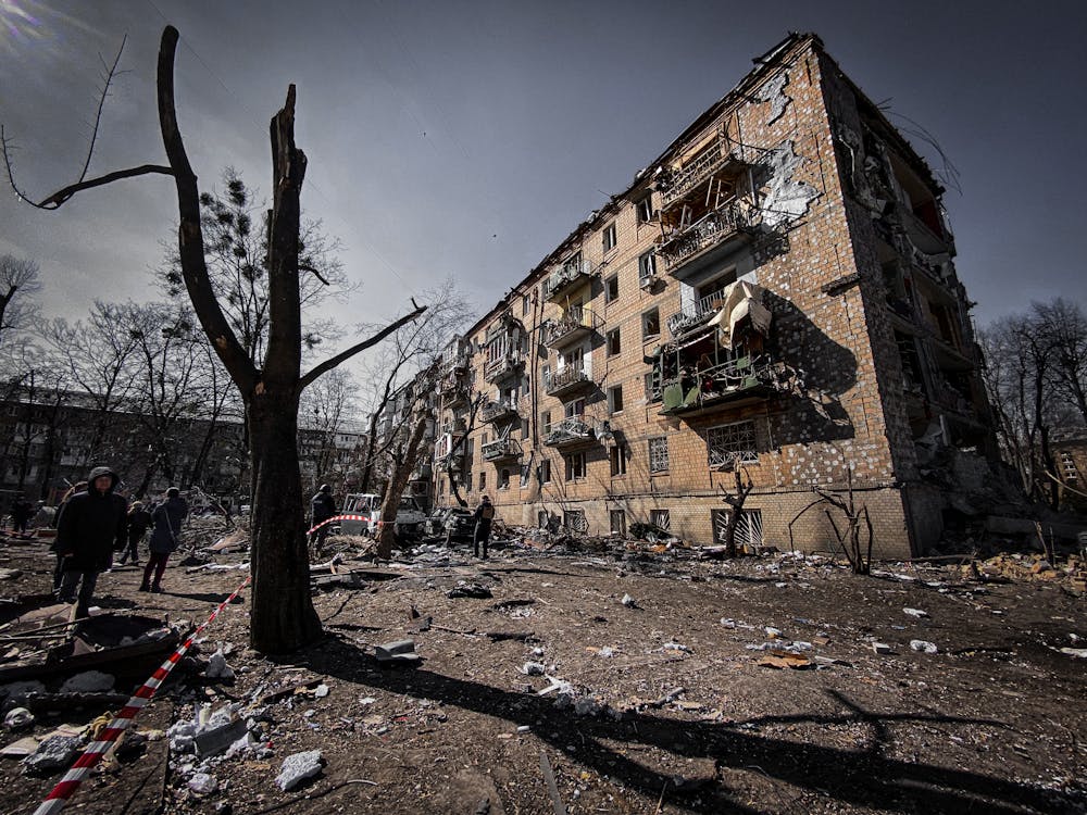 Free Destruction of a residential building in Kyiv, 18.03.2022 Stock Photo