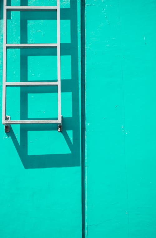 Metal Ladder on a Green Wall