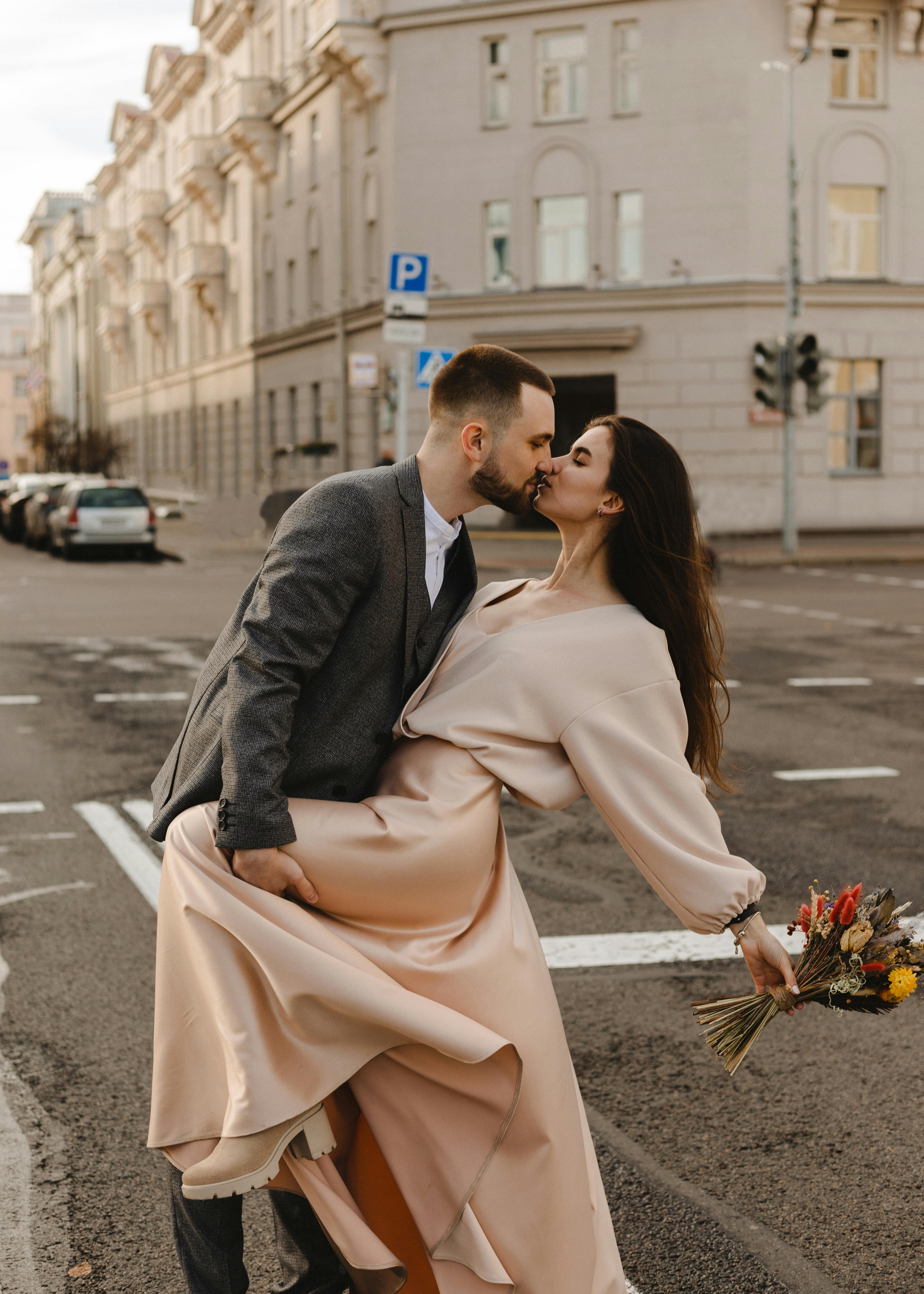 just married couple kissing