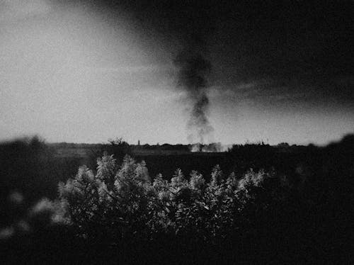 Grayscale Photography of Burning Field