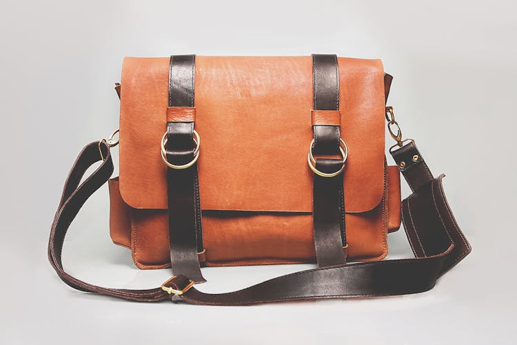 Orange And Black Leather Satchel Bag