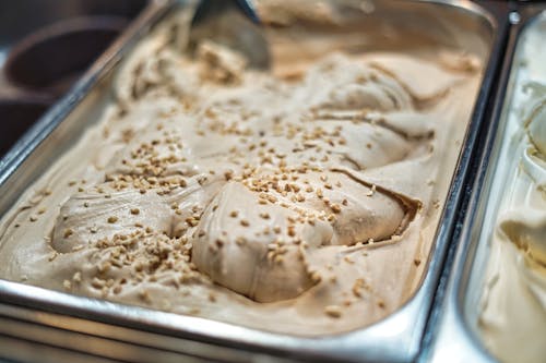 Close-up of Ice Cream in a Metal Container 