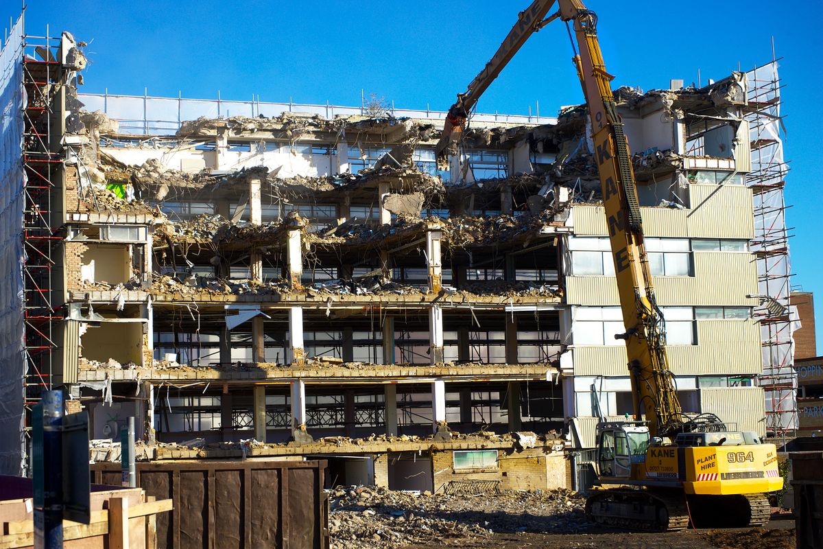 Commercial building undergoing demolition