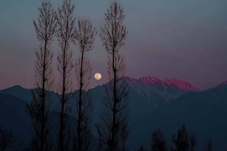 Moon Over Mountains At Dusk