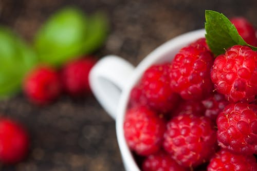Ripe Raspberries in White Teacup