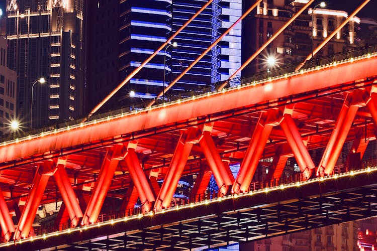 Night View Of The Kobe Bridge In Kobe, Japan In Close Up Photography