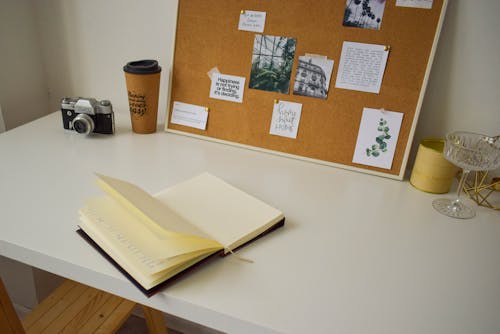 Open Book on Top of a White Desk