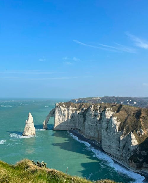 Cliff on Sea Shore under Clear Sky