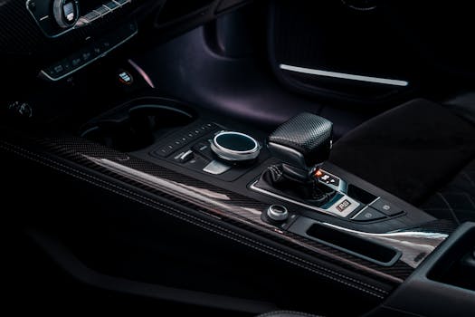 Close-up of the Audi RS interior showcasing the sleek automatic gearbox.