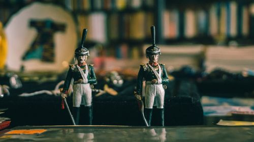 Free Artistic close-up of two antique soldier toy figurines in uniform. Stock Photo