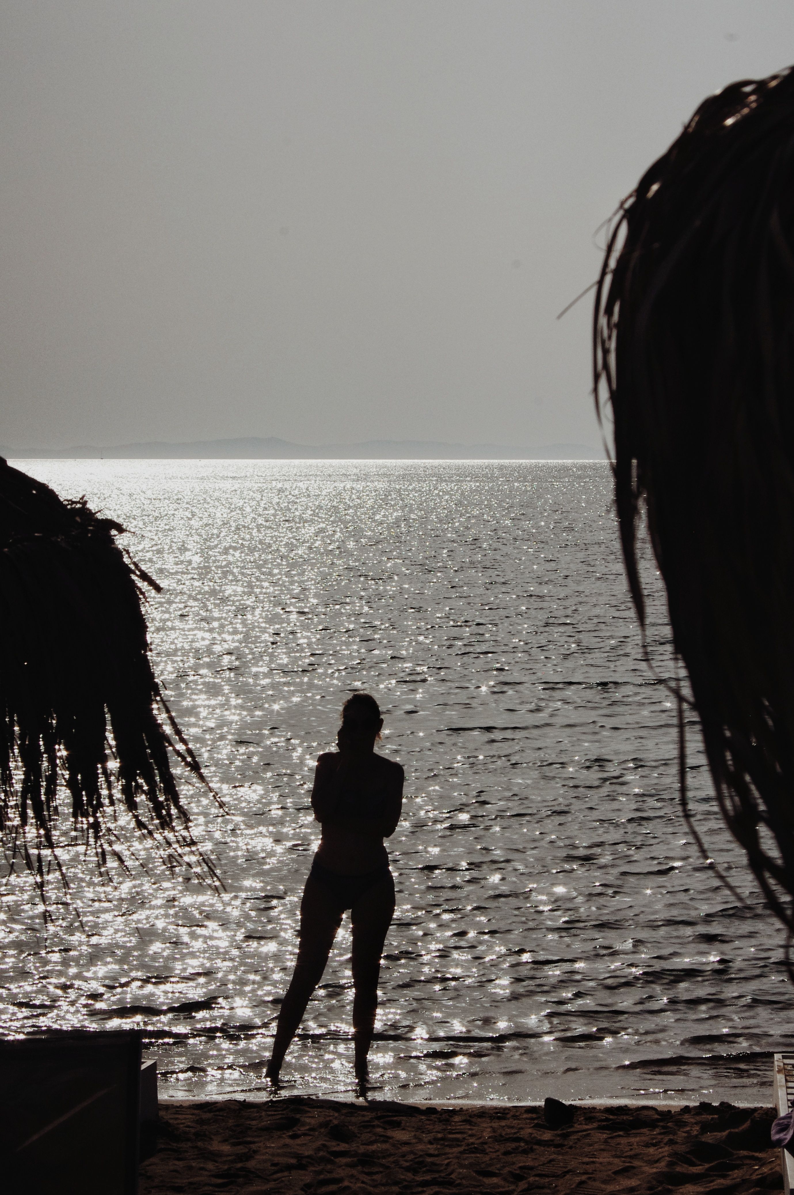 Silhouette of a Woman Standing on the Beach in Front of the Ocean ...