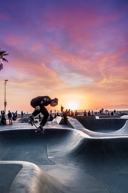 Free Man Skating on Skate Field Stock Photo