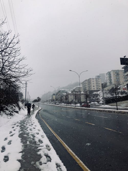 Empty Street in Town in Winter