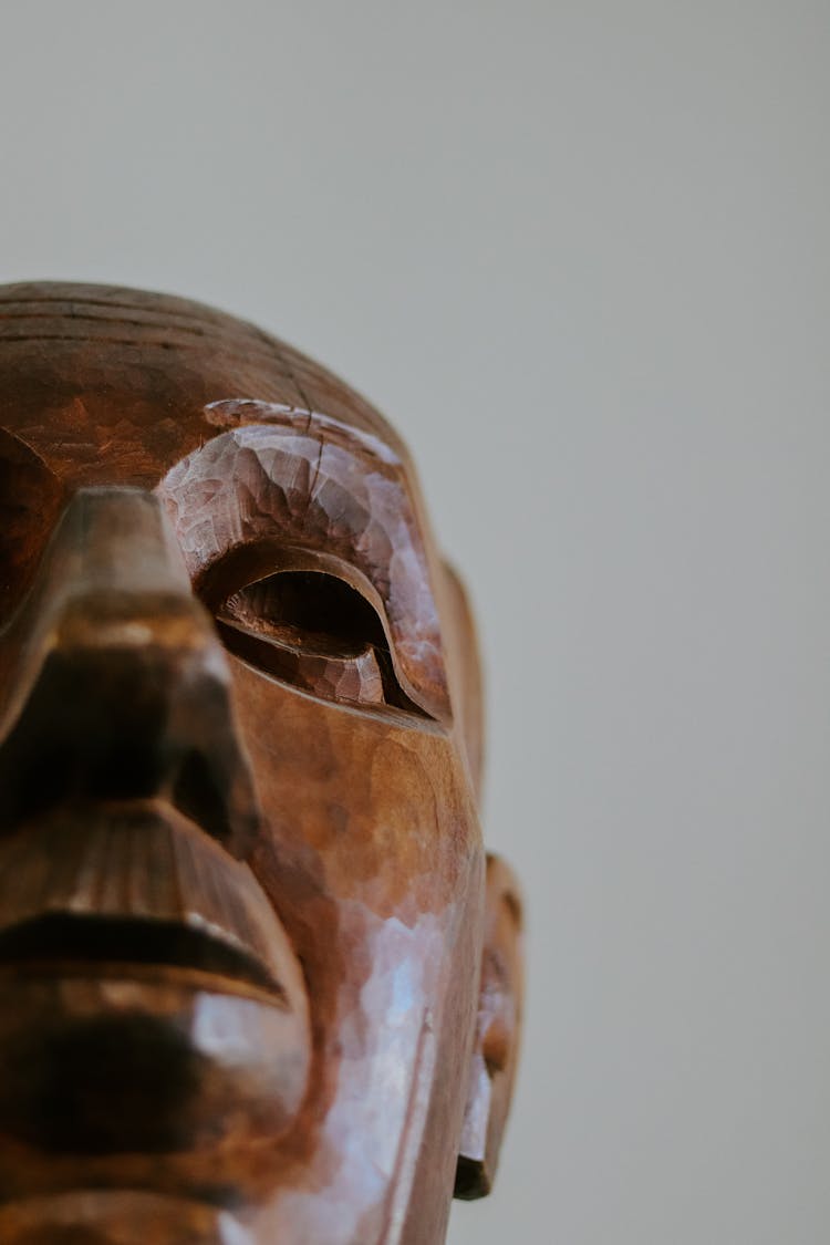 Brown Wooden Half Face Mask 