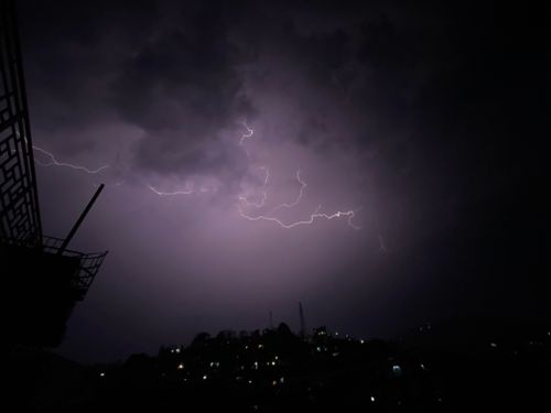 Free Powerful lightning illuminates the night sky over Mandi, Himachal Pradesh, India. Stock Photo