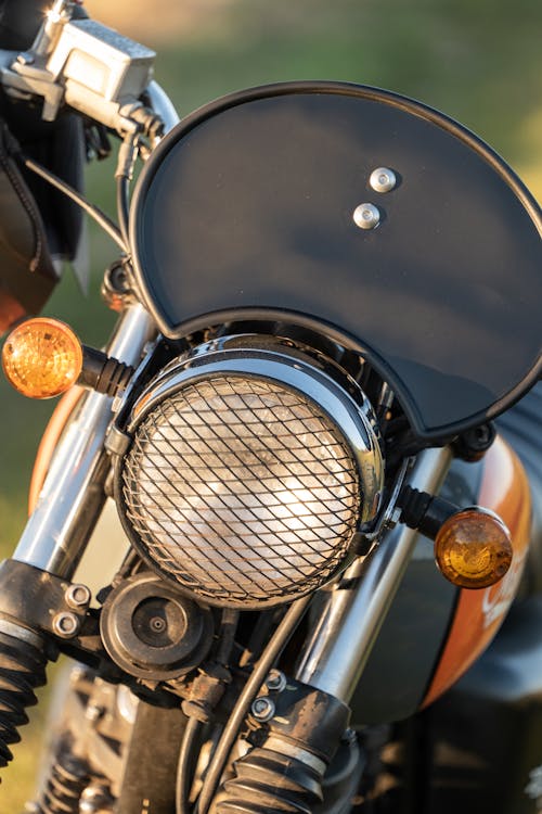 Close-Up Shot of a Motorcycle Headlight