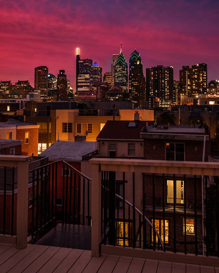 High Rise Buildings In The City During Sunset