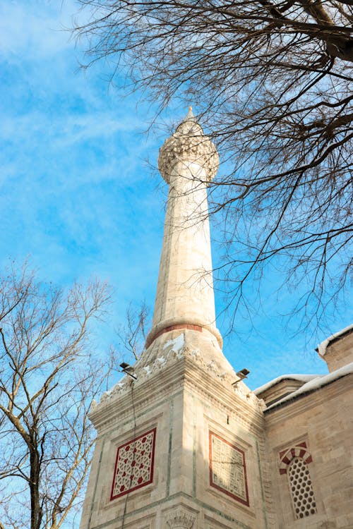 Low Angle Shot of the Minaret of the Bayezid II Mosque, Istanbul