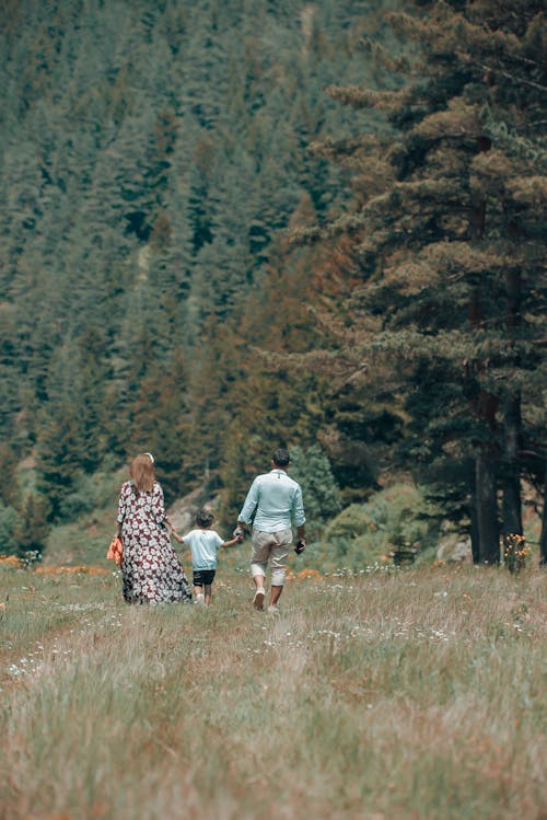 Free A Child Holding Hands with His Parents Stock Photo