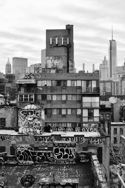 Free City Buildings with Graffiti  Stock Photo