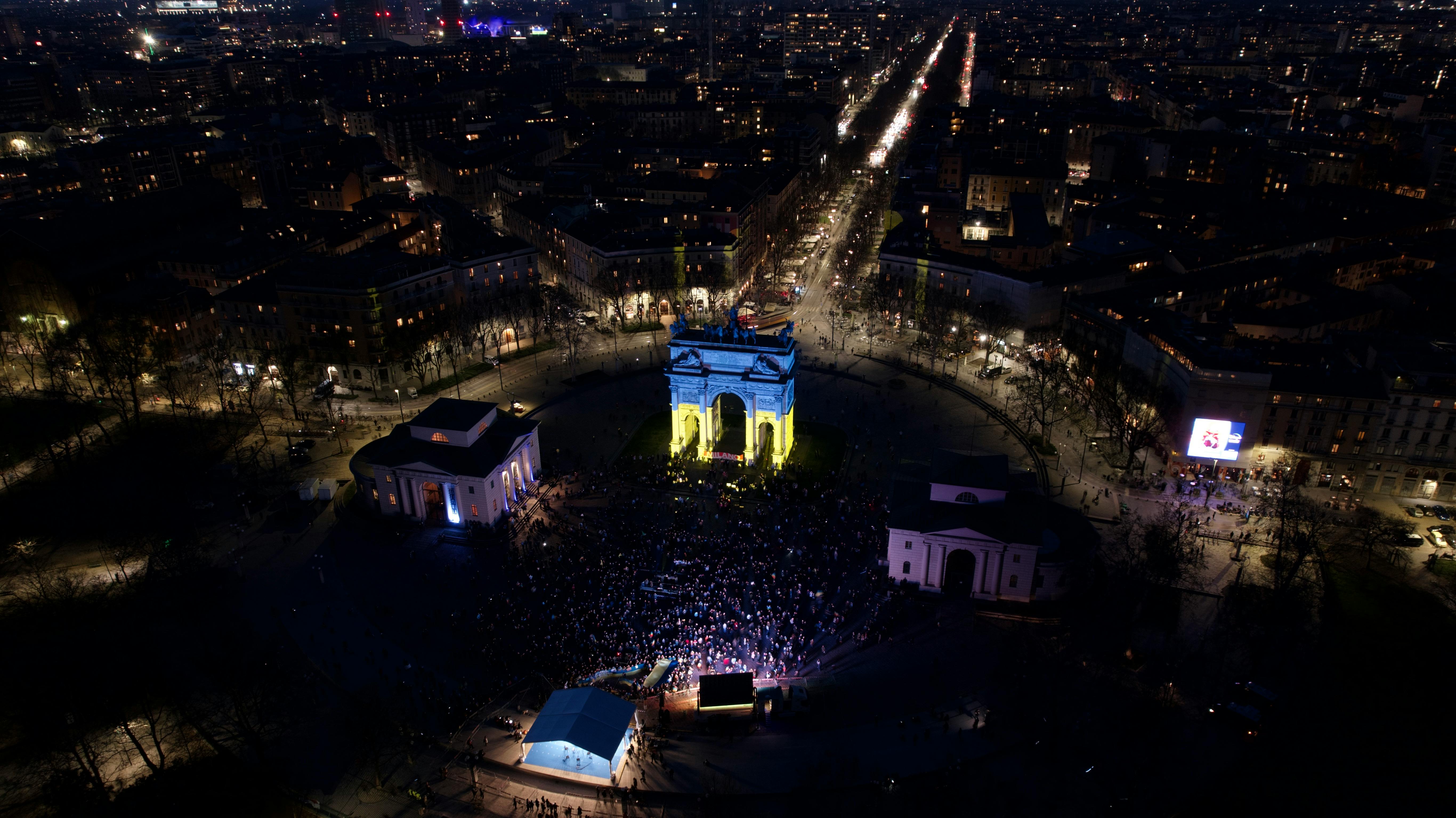 aerial view of city during night time