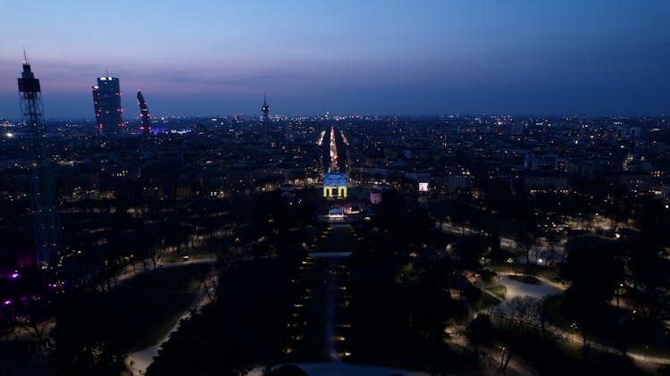 Aerial View Of City Buildings During Night Time