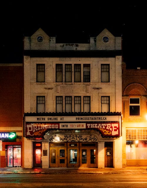 Theatre Building on Street at Night 