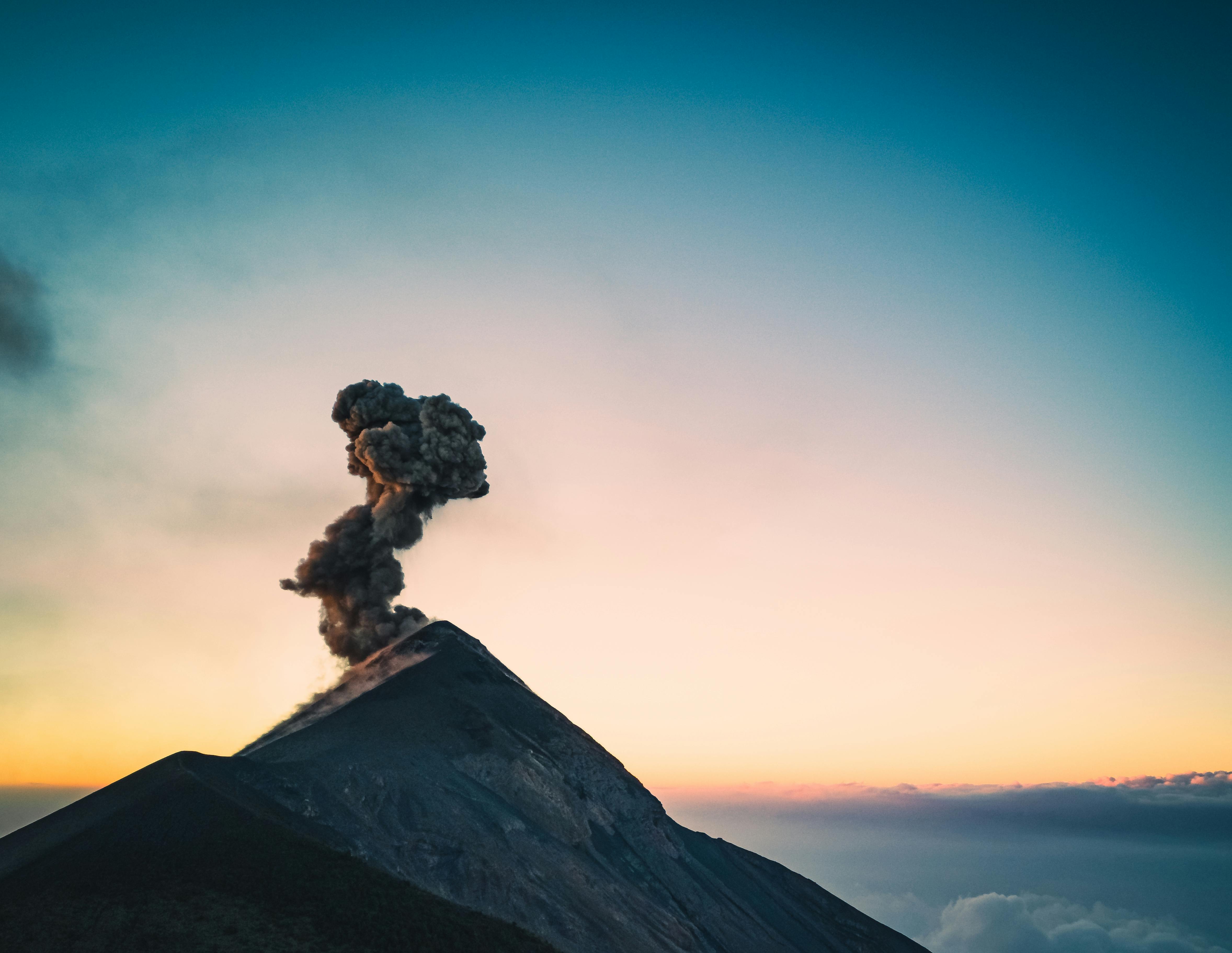 Eruption of Volcano of Fire in Antigua, Guatemala at Sunset · Free 