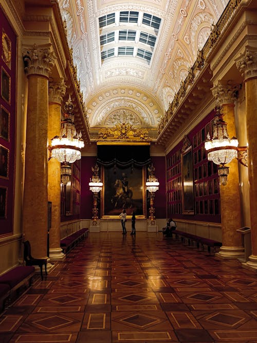 Free People on the Hallway Inside a Museum Stock Photo