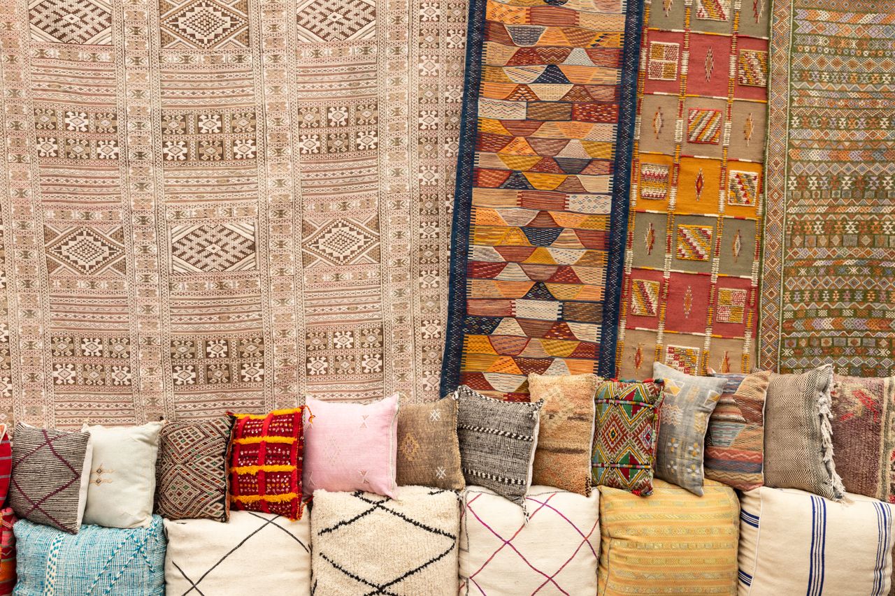 floor-seating-nook-boho Floor cushions arranged as a cozy seating nook