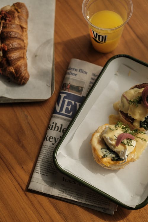 Breakfast Muffin, Croissant and Orange Juice