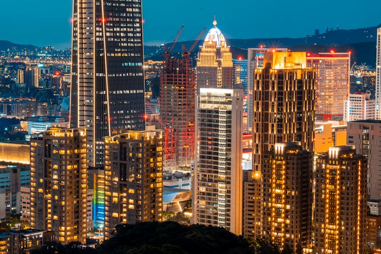 City Skyline During Night Time