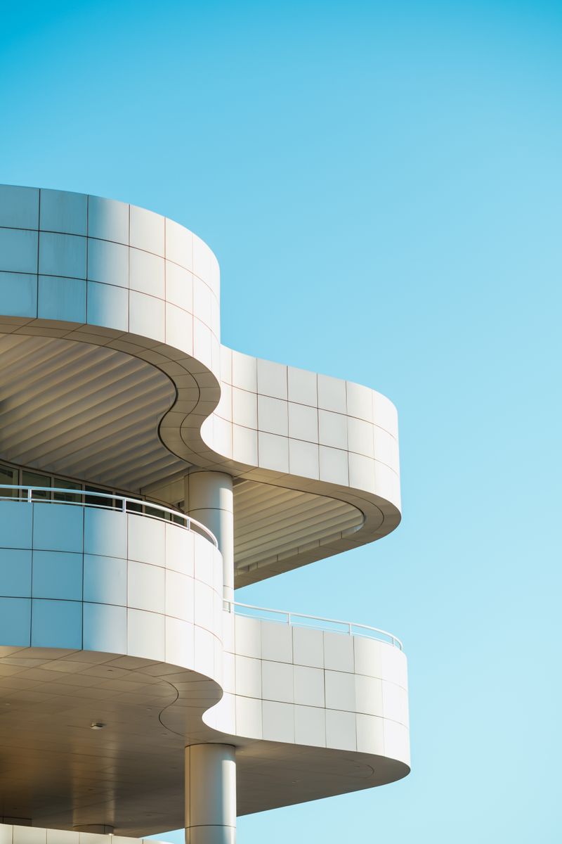 Curved white facade of the Getty Center in Los Angeles