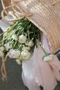 White Roses Bouquet on Brown Woven Basket