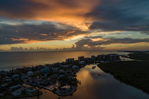 Birds Eye View of Town during Golden Hour