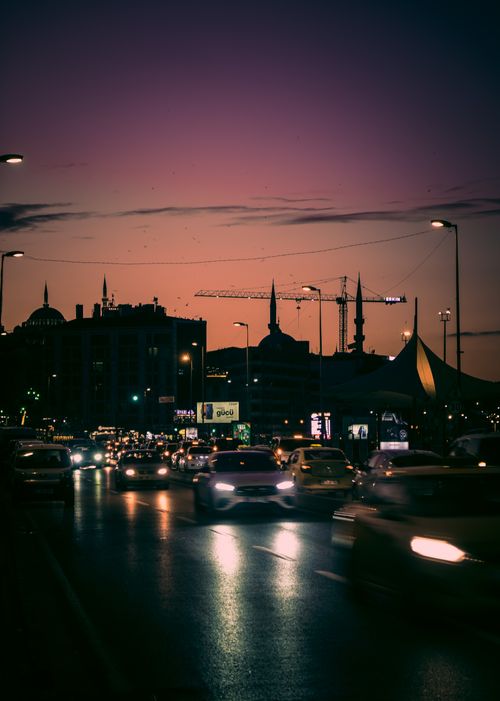 Free Captivating view of vibrant night traffic against the skyline of Fatih, Istanbul. Stock Photo