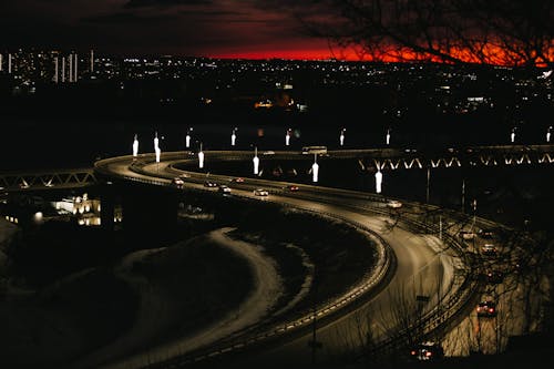 다리, 도로, 도시의 불빛의 무료 스톡 사진