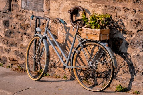 Blue Bicycle Parked on Street