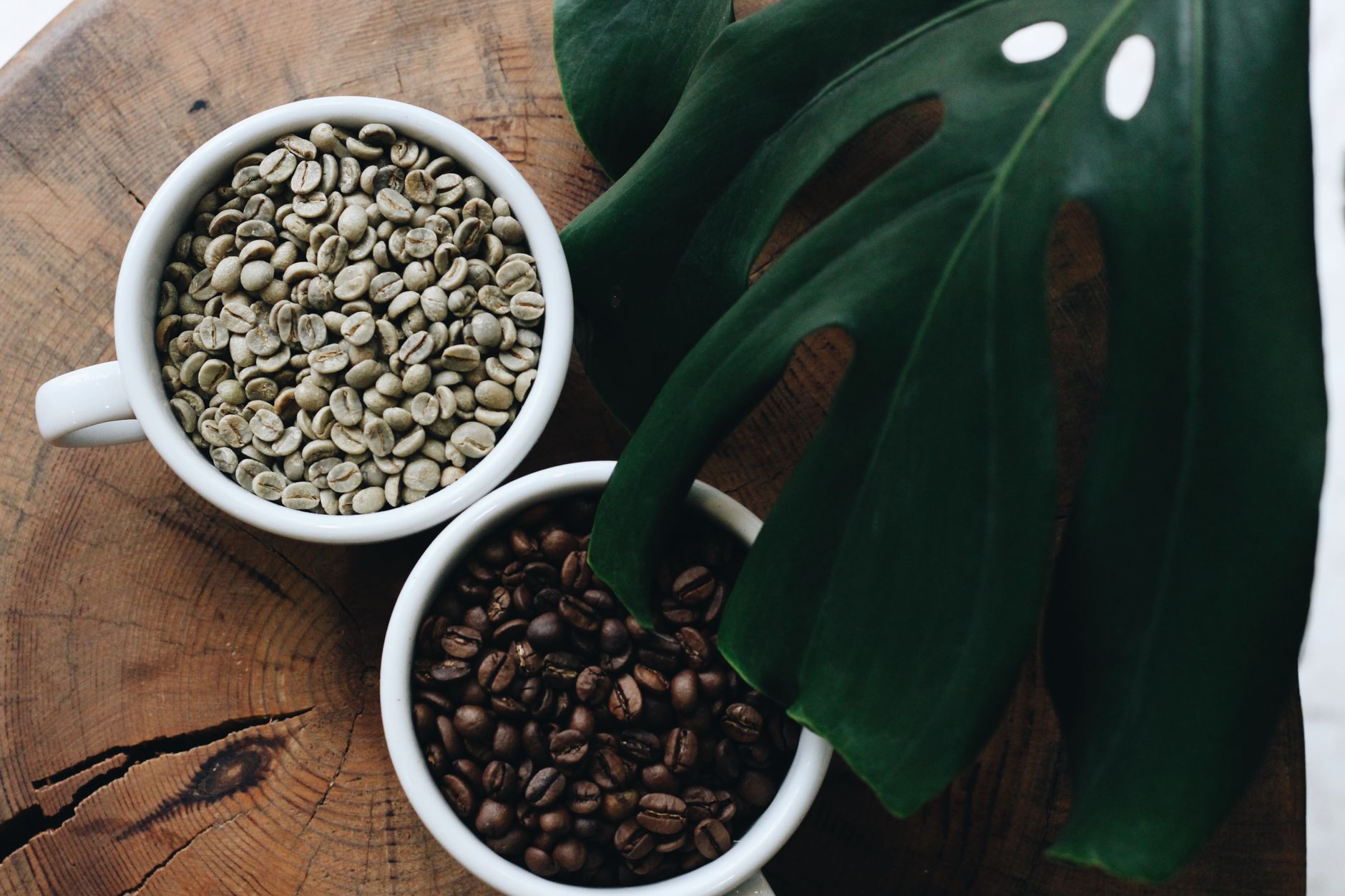 Cup of brewed coffee with coffee beans around it