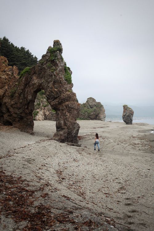 Free Explore stunning rock formations along a remote beach on Sakhalin Island, Russia. Stock Photo