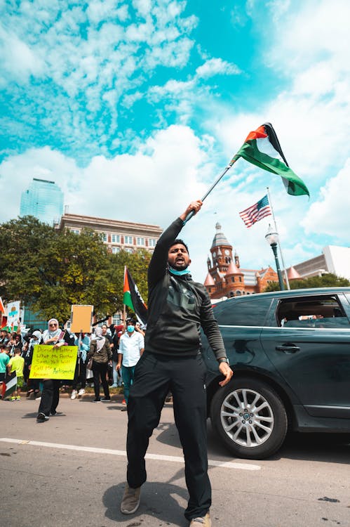 Photos gratuites de drapeau de la palestine, en criant, gens