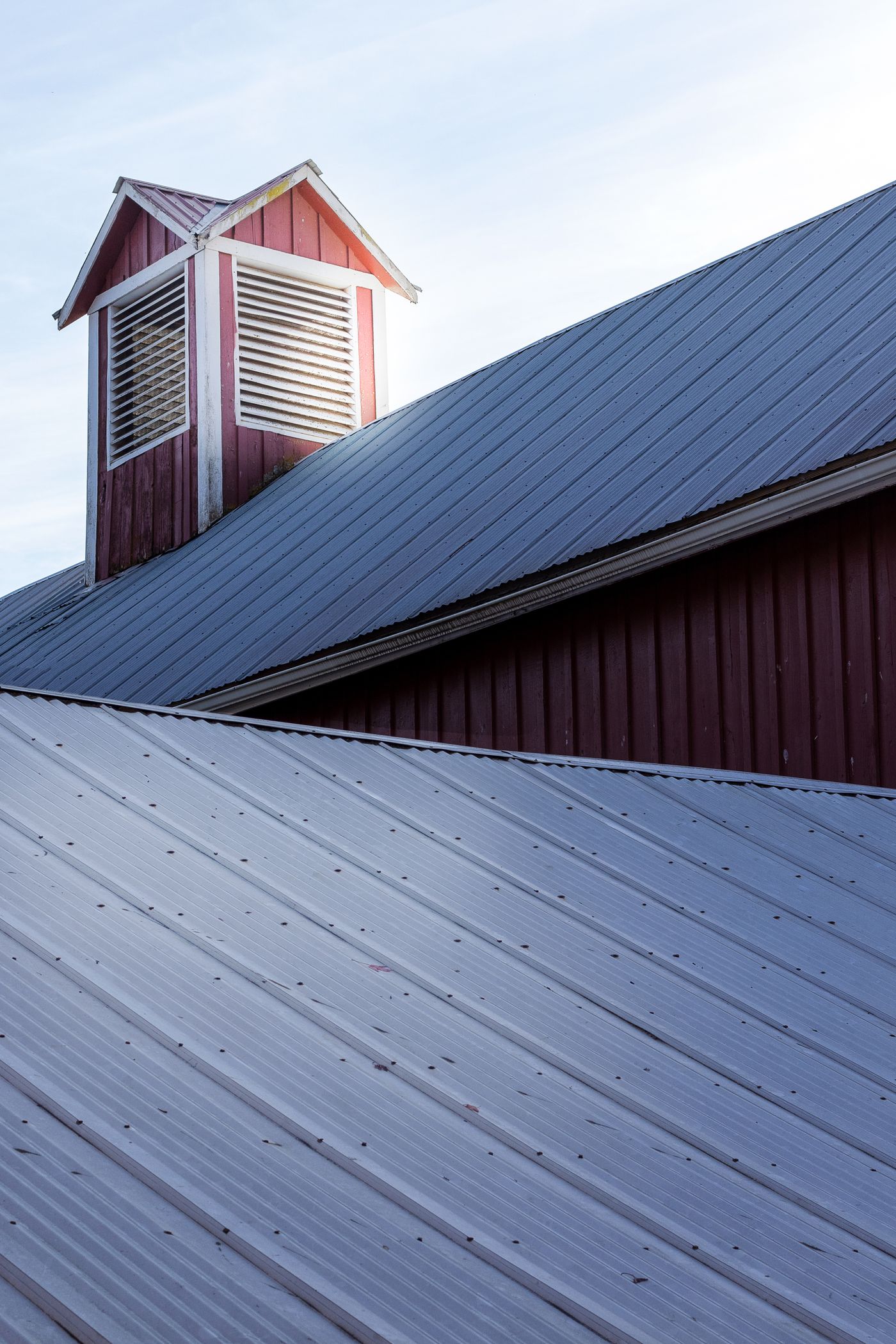 Large corrugated metal roof on a rural building