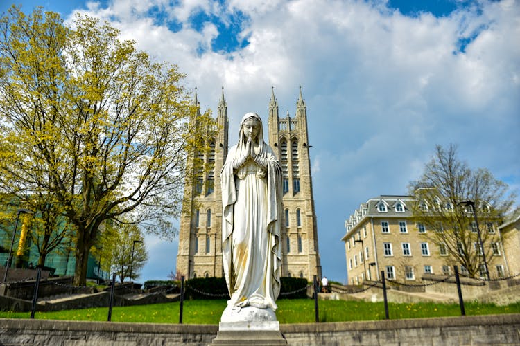 Virgin Mary Statue And Church In Guelph, Canada