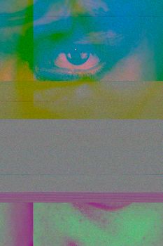 Vibrant glitch art featuring a visually striking eye in an abstract style.