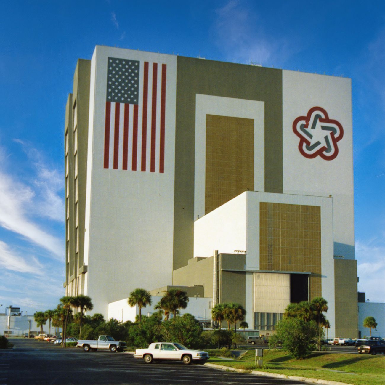 The iconic NASA Vehicle Assembly Building located in Cape Canaveral, Florida.