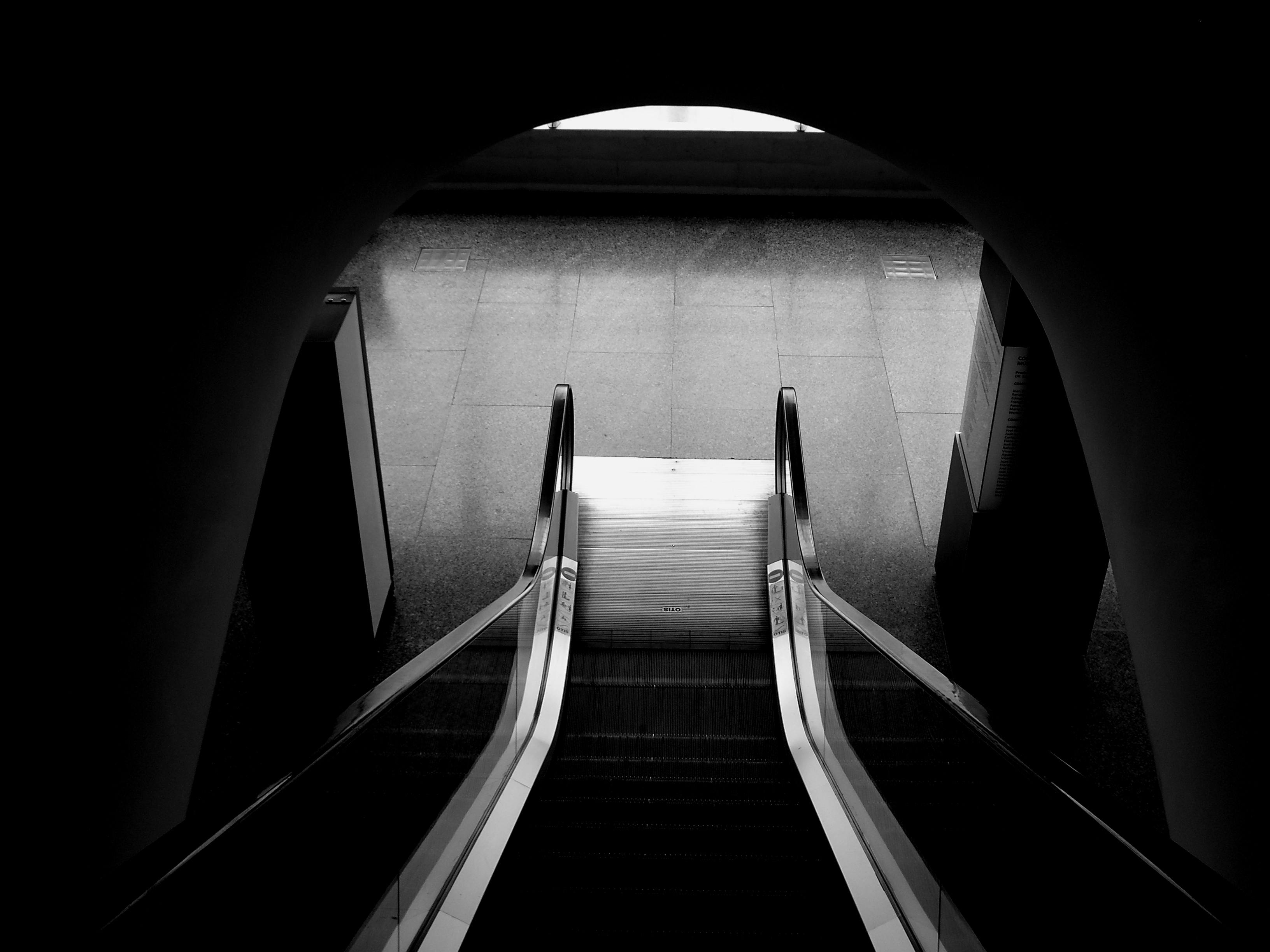 Grayscale Photography of Escalator · Free Stock Photo