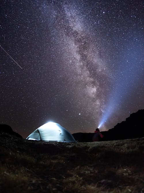 Free 
A Tent under a Starry Night Sky Stock Photo