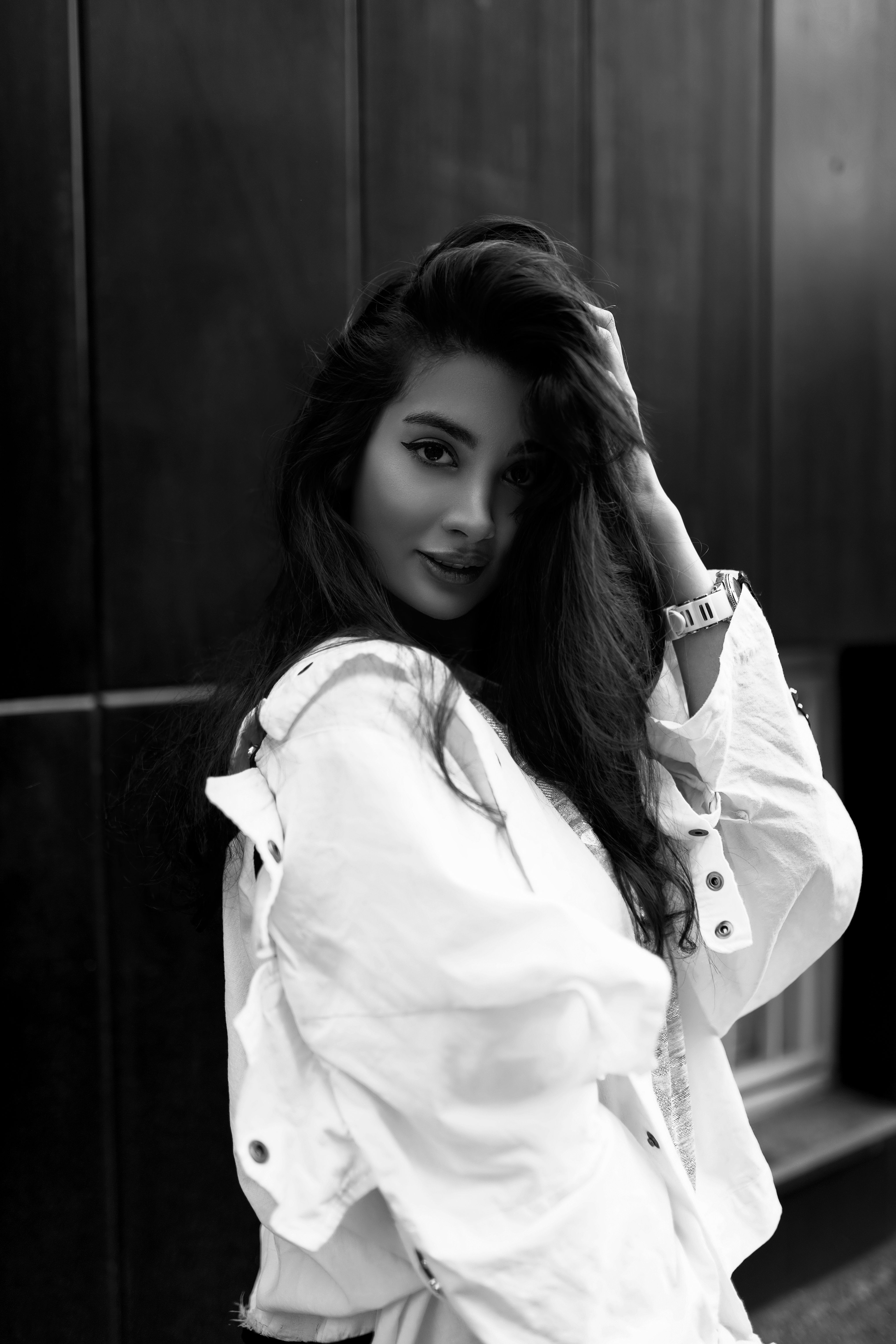 Woman in Checkered Black and White